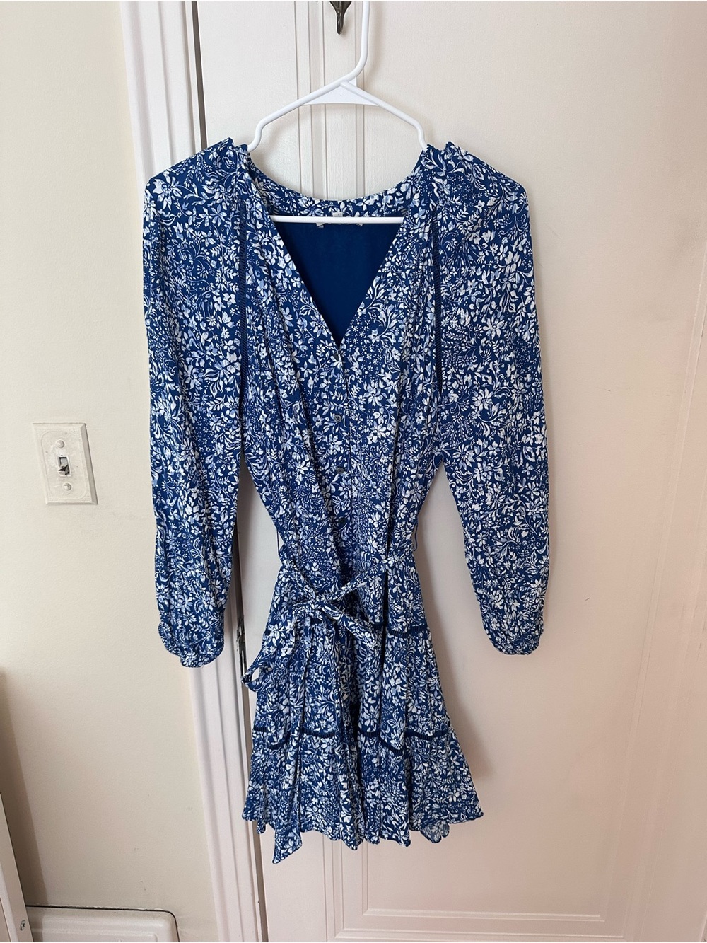Madewell Blue Floral Wrap Dress with Tie Waist
